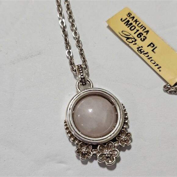 Brighton Sakura JM0163 PL Silver Tone Necklace Pink Stone Floral Pendant - Picture 3 of 7